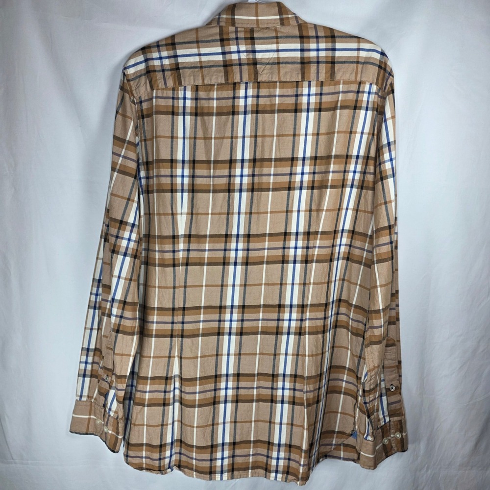 Tommy Hilfiger Plaid Button Down Shirt Mens Large Brown Slim Fit 78J7391 - Picture 2 of 8